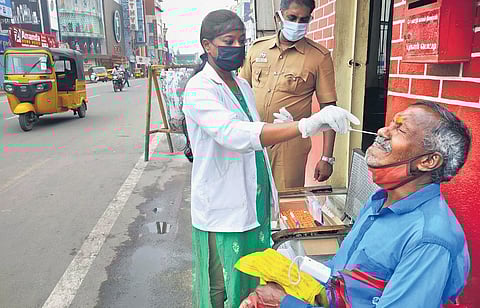 Samples being collected from a passerby as part of the random sample collection process in Coimbatore on Tuesday| Express
