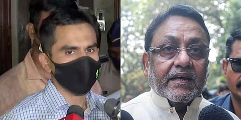 NCB zonal director Sameer Wankhede (L) and Maharashtra NCP minister Nawab Malik (Photos | ANI, PTI)