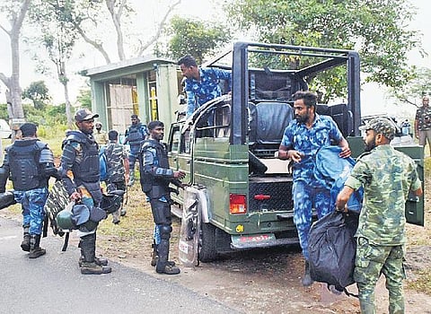 STF personnel returning after day 2 of tiger hunt operation at Masinagudi in Nilgiris. (Photo| U Rakesh Kumar, EPS)