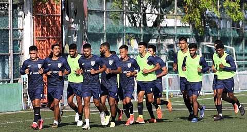 The Indian football team during a training session. (Photo @IndianFootball)