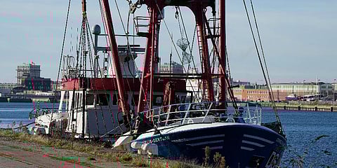 The British trawler kept by French authorities docks at the port in Le Havre, western France, Thursday, Oct. 28, 2021. (Photo | AP)