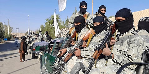 Taliban border fighters patrol after a three-week training program in Lashkar Gah. (Photo| AP)