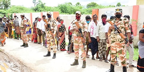 Large number of voters lining up at the polling centres in Badvel (Photo | EPS)