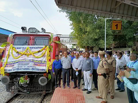 Commissioner of Rail Safety, Southern Circle, Abhai Kumar Rai and his team carrying out inspection of the electrification done on the Yesvantpur-Tumakuru track