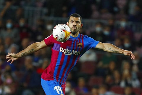 Barcelona's Sergio Aguero controls the ball during the Spanish La Liga soccer match (Photo | AP)