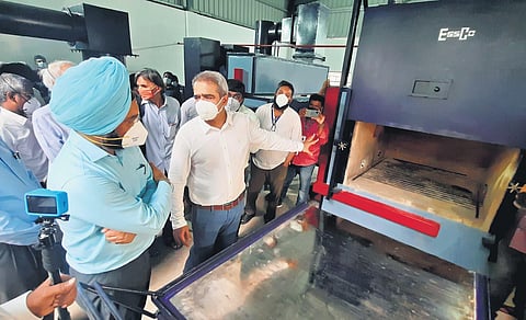 The animal crematorium was inaugurated by Gagadeep Singh Bedi, commissioner of the city corporation, at Blue Cross premises in Velachery. (Photo | Ashwin Prasath, EPS)