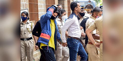 Bollywood actor Shah Rukh Khan's son Aryan Khan leaves for hospital from Narcotics Control Bureaus office, in Mumbai, Monday, Oct. 4, 2021. (Photo | PTI)