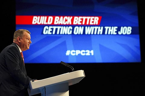 Lord David Frost, Minister of State at the Cabinet Office, speaks during the Conservative Party Conference in Manchester. (Photo | AP)