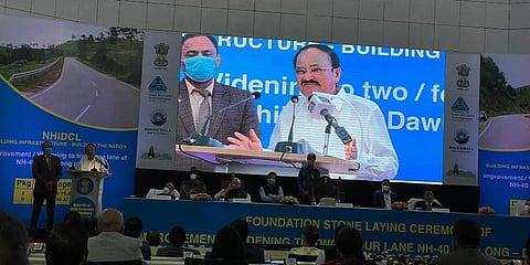 Vice President Venkaiah Naidu was on a visit in Shillong, when a live IED was detected at the entrance of ruling National People's Party Office in the city. (Photo | Twitter, Conrad Sangma)