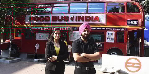 Double-decker bus converted to a restaurant at Rajender Nagar in New Delhi. (Photo| Parveen Negi, EPS)