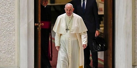 Pope Francis arrives for his weekly general audience in the Pope Paul VI hall at the Vatican. (Photo | AP)