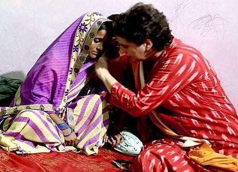 Congress leader Priyanka Gandhi Vadra meets family of journalist Raman Kashyap who was killed in Lakhimpur Kheri violence. (Photo | ANI)