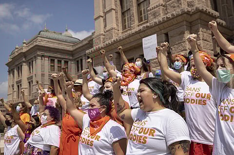 FILE - In this Sept. 1, 2021, file photo, women protest against the six-week abortion ban at the Capitol in Austin, Texas. (File photo | AP)