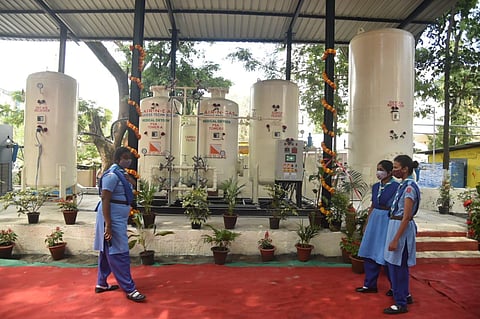 The oxygen plant that can produce 7.2 lakh litres of medical oxygen per day was launched inside the premises of the Divisional Railway Hospital on Thursday (Photo | Special arrangement)