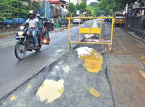 A damaged road section at 6th Avenue in Anna Nagar  | P Jawahar