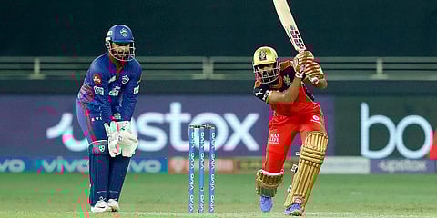 RCB's KS Bharat in action against DC. (Photo | ANI)