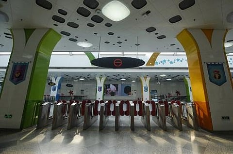 Empty Disney Resort subway station is seen in Shanghai on November 1, 2021 as Shanghai Disneyland  (Photo | AFP)