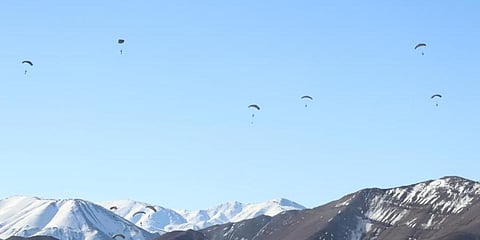 Airborne troops approaching land in Eastern Ladakh. (Photo by special arrangement)