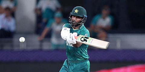 Pakistan's Fakhar Zaman bats during the Cricket Twenty20 World Cup semi-final match between Pakistan and Australia in Dubai, UAE, Thursday, Nov. 11, 2021. (Photo | AP)