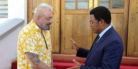 Sanjay Dutt (L) with Tanzania PM Kassim Majaliwa. (Photo| Twitter)