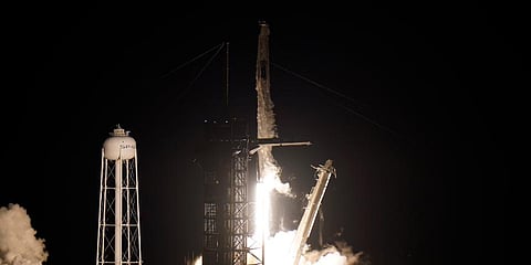 A SpaceX Falcon 9 rocket with the Crew Dragon capsule lifts off at the Kennedy Space Center in Cape Canaveral. (Photo | AP)