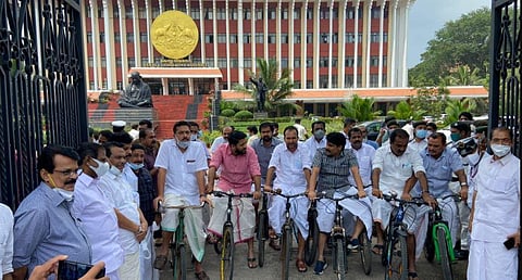 Opposition boycotts Assembly proceedings to protest Kerala govt's refusal to reduce tax on fuel