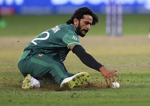 Pakistan's Hasan Ali fields during the Cricket Twenty20 World Cup semi-final match between Pakistan and Australia in Dubai (Photo | AP)