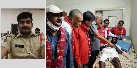 Sub-Inspector of Atmakur (S) police station, Lingam (left). CPI national secretary K Narayana visits Veerashekar, who was tortured in police custody, at the hospital on Friday