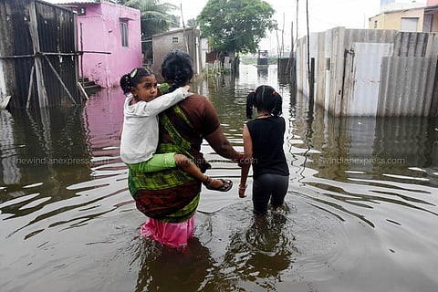 A view from Dr Ambedkar Nagar in Pallikaranai during the recent floods. (Photo | As