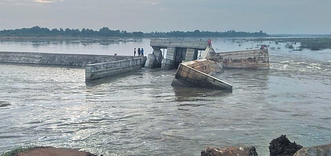 The damaged right sluice before the demolition attempt  | Express