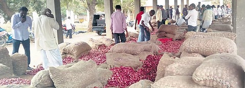 A file photo of onion crops at the Gadag APMC | Express