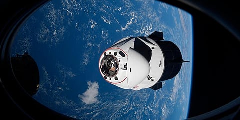The SpaceX Crew Dragon capsule approaches the International Space Station for docking. (Photo | AP)