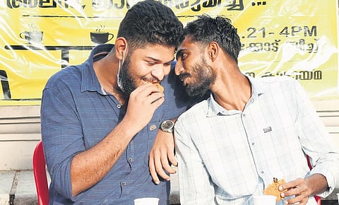 Alan Shuhaib and Thwaha Fazal at the programme organised by human rights activists to protest against UAPA in Kozhikode on Wednesday | T P Sooraj