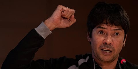 Cuban playwright and activist Yunior Garcia Aguilera gives a press conference in Madrid. (Photo | AP)