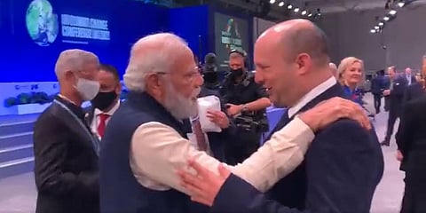 Prime Minister Narendra Modi (L) with Italian counterpart Naftali Bennett. (Photo| Twitter/ @naftalibennett)