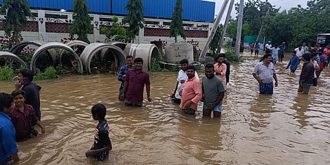 Rescue teams shifting people to relief camps from Janardhan Reddy colony in Nellore city limits. (Photo| EPS)