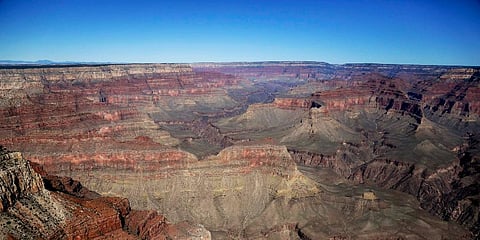 The Grand Canyon National Park is covered in the morning sunlight as seen from a helicopter near Tusayan, Ariz. (Photo | AP)