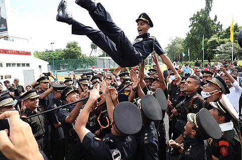 A spectacular military parade on the haloed Parmeshwaran Drill Square at Officers Training Academy (OTA) Chennai marked the commissioning of the SSC-112 and SSC(W)-26 and equivalent courses on 20 November 2021. (Photo | EPS)