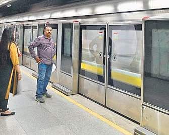 Platform screen doors at a station on the Delhi Metro's Yellow Line. (Photo| EPS)