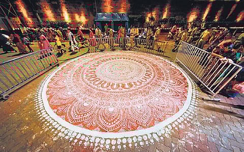 The surroundings of Srimandir decorated on the eve of the foundation laying ceremony of the Sri Jagannath temple’s Parikrama project on Tuesday, Nov 23, 2021. 