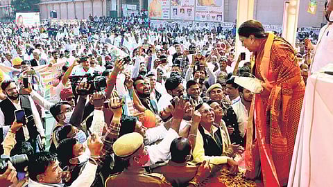 Vasundhara Raje at the temple of Sanwaliya Seth near Udaipur. (Photo | Express)