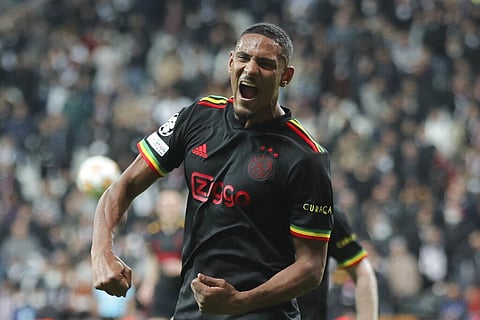 Ajax's Sebastien Haller celebrates scoring goal during UCL group C match agaisnt Besiktas at the Vodafone Park Stadium in Istanbul, Turkey, Wednesday, Nov. 24, 2021. (Photo | AP)
