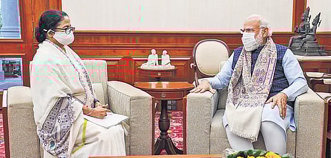 Bengal CM Mamata Banerjee meets PM Narendra Modi in New Delhi. (Photo | PTI)
