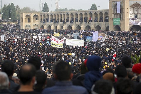 Farmers attend a protest demanding authorities open a dam to relieve drought-stricken areas of central province of Isfahan (Photo | AP)