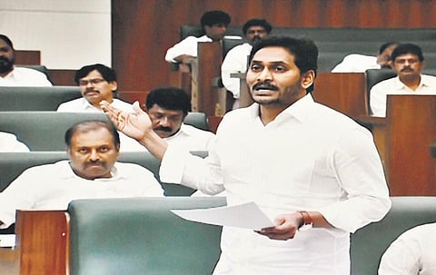 Chief Minister YS Jagan Mohan Reddy during a discussion on health sector in the State Assembly on Thursday I Express