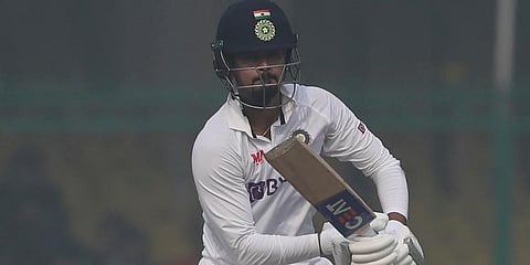 India's Shreyas Iyer plays a shot during the day two of their first test cricket match with New Zealand in Kanpur, India, Friday, Nov. 26, 2021. (Photo | AP)