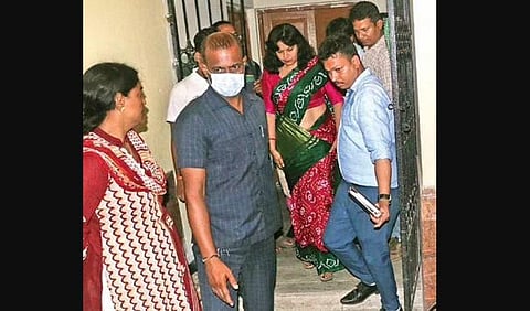 Aparajita Sarangi being rescued from the house in Acharya Vihar I. (Photo | Express)
