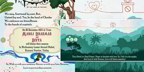 As such invitations are not available in Tiruchy, Manoj has ordered them from Uttar Pradesh. (Photo | Special Arrangement)