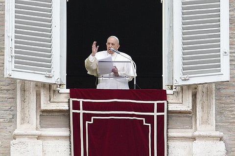 Pope Francis delivers the Angelus prayer in St. Peter's Square at the Vatican (Photo | AP)