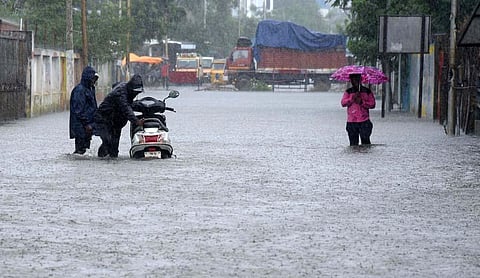 The MRH Road at Madhavaram inundated due to heavy rainfall. (Photo| R Satish Babu, EPS)